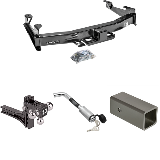 Fits 2001-2002 Chevrolet Silverado 2500 HD Trailer Hitch Tow PKG w/ 2-1/2" to 2" Adapter 6" Length + Adjustable Drop Rise Triple Ball Ball Mount 1-7/8" & 2" & 2-5/16" Trailer Balls + Hitch Lock By Draw-Tite