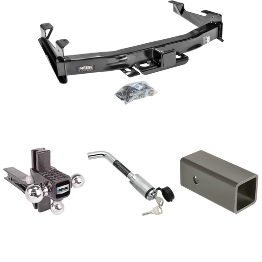 Fits 2001-2002 GMC Sierra 2500 HD Trailer Hitch Tow PKG w/ 2-1/2" to 2" Adapter 6" Length + Adjustable Drop Rise Triple Ball Ball Mount 1-7/8" & 2" & 2-5/16" Trailer Balls + Hitch Lock By Reese Towpower