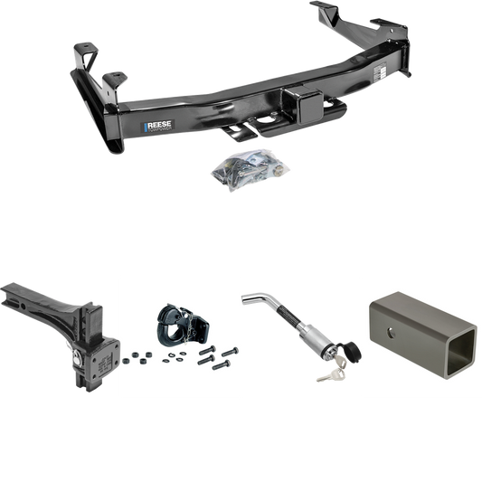 Se adapta al paquete de enganche de remolque Chevrolet Silverado 2500 HD 2001-2002 con adaptador de 2-1/2" a 2" de 6" de longitud + placa de montaje de gancho de pivote ajustable + gancho de pivote de 20 K + bloqueo de enganche de Reese Towpower