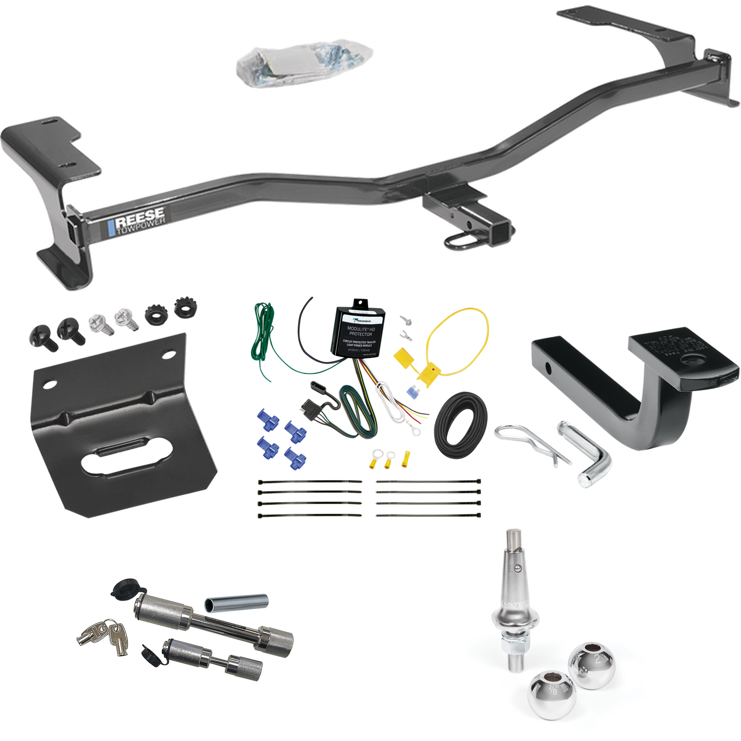 Fits 2010-2012 Lincoln MKZ Trailer Hitch Tow PKG w/ 4-Flat Wiring Harness + Draw-Bar + Interchangeable 1-7/8" & 2" Balls + Wiring Bracket + Dual Hitch & Coupler Locks By Reese Towpower