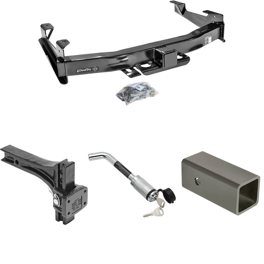 Fits 2007-2010 Chevrolet Silverado 3500 HD Trailer Hitch Tow PKG w/ 2-1/2" to 2" Adapter 6" Length + Adjustable Pintle Hook Mounting Plate + Hitch Lock By Draw-Tite