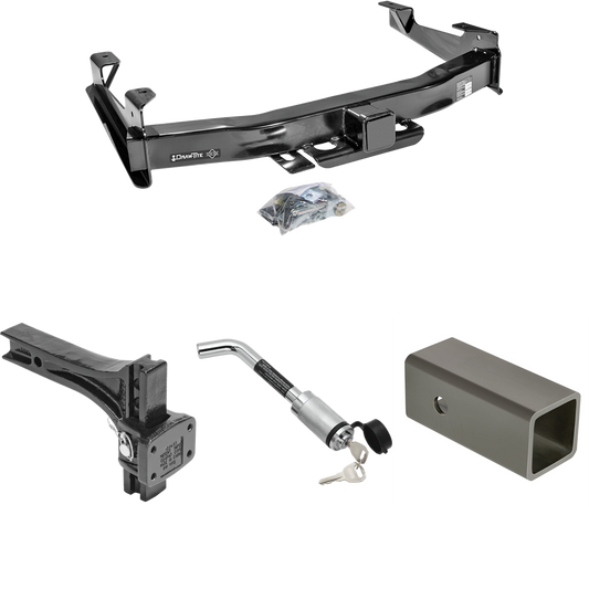 Fits 2007-2010 Chevrolet Silverado 3500 HD Trailer Hitch Tow PKG w/ 2-1/2" to 2" Adapter 6" Length + Adjustable Pintle Hook Mounting Plate + Hitch Lock By Draw-Tite