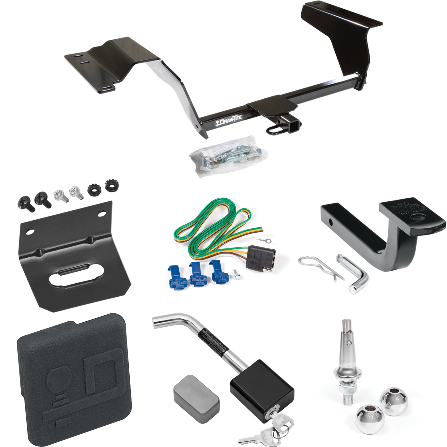 Fits 2008-2010 Chevrolet HHR SS Trailer Hitch Tow PKG w/ 4-Flat Wiring Harness + Draw-Bar + Interchangeable 1-7/8" & 2" Balls + Wiring Bracket + Hitch Cover + Hitch Lock By Draw-Tite