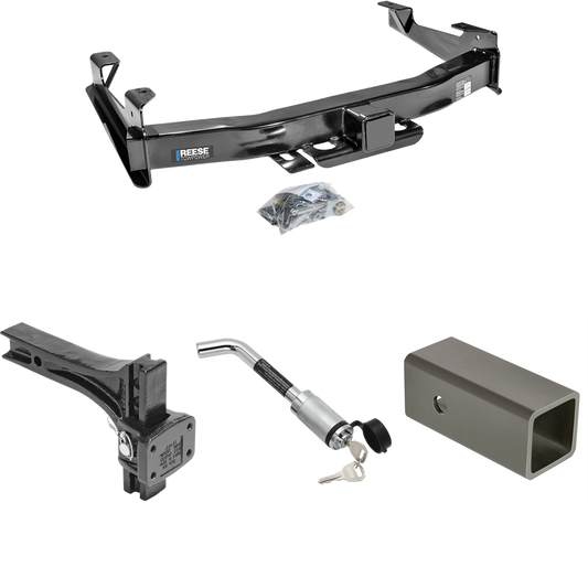 Fits 2007-2010 GMC Sierra 2500 HD Trailer Hitch Tow PKG w/ 2-1/2" to 2" Adapter 6" Length + Adjustable Pintle Hook Mounting Plate + Hitch Lock By Reese Towpower