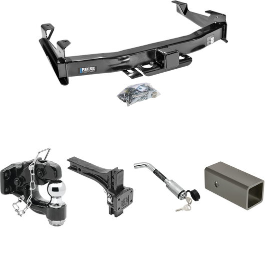 Fits 2001-2002 Chevrolet Silverado 2500 HD Trailer Hitch Tow PKG w/ 2-1/2" to 2" Adapter 6" Length + Adjustable Pintle Hook Mounting Plate + Pintle Hook & 2" Ball Combination + Hitch Lock By Reese Towpower