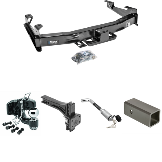 Fits 2007-2010 Chevrolet Silverado 2500 HD Trailer Hitch Tow PKG w/ 2-1/2" to 2" Adapter 6" Length + Adjustable Pintle Hook Mounting Plate + Pintle Hook & 2-5/16" Ball Combination + Hitch Lock By Reese Towpower