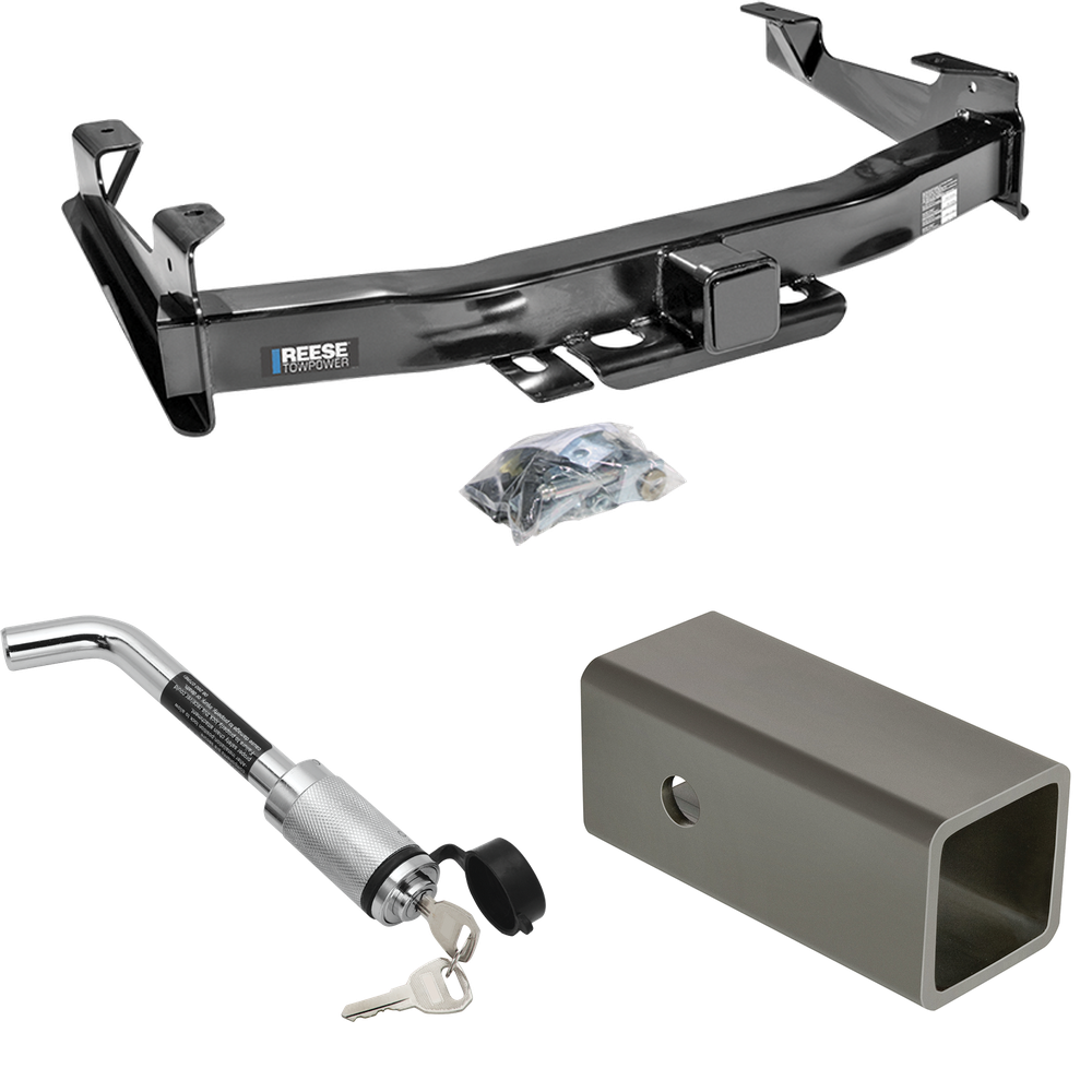 Fits 2001-2002 Chevrolet Silverado 3500 Trailer Hitch Tow PKG w/ 2-1/2" to 2" Adapter 6" Length + Hitch Lock By Reese Towpower