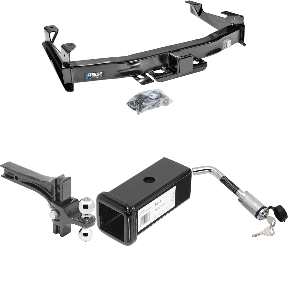 Fits 2001-2002 GMC Sierra 3500 Trailer Hitch Tow PKG w/ 2-1/2" to 2" Adapter 7" Length + Adjustable Drop Rise Dual Ball Ball Mount 2" & 2-5/16" Trailer Balls + Hitch Lock By Reese Towpower