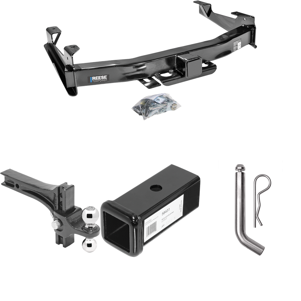 Fits 2001-2002 Chevrolet Silverado 3500 Trailer Hitch Tow PKG w/ 2-1/2" to 2" Adapter 7" Length + Adjustable Drop Rise Dual Ball Ball Mount 2" & 2-5/16" Trailer Balls + Pin/Clip By Reese Towpower