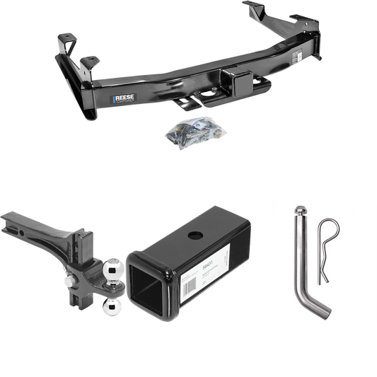 Fits 2001-2002 Chevrolet Silverado 3500 Trailer Hitch Tow PKG w/ 2-1/2" to 2" Adapter 7" Length + Adjustable Drop Rise Dual Ball Ball Mount 2" & 2-5/16" Trailer Balls + Pin/Clip By Reese Towpower