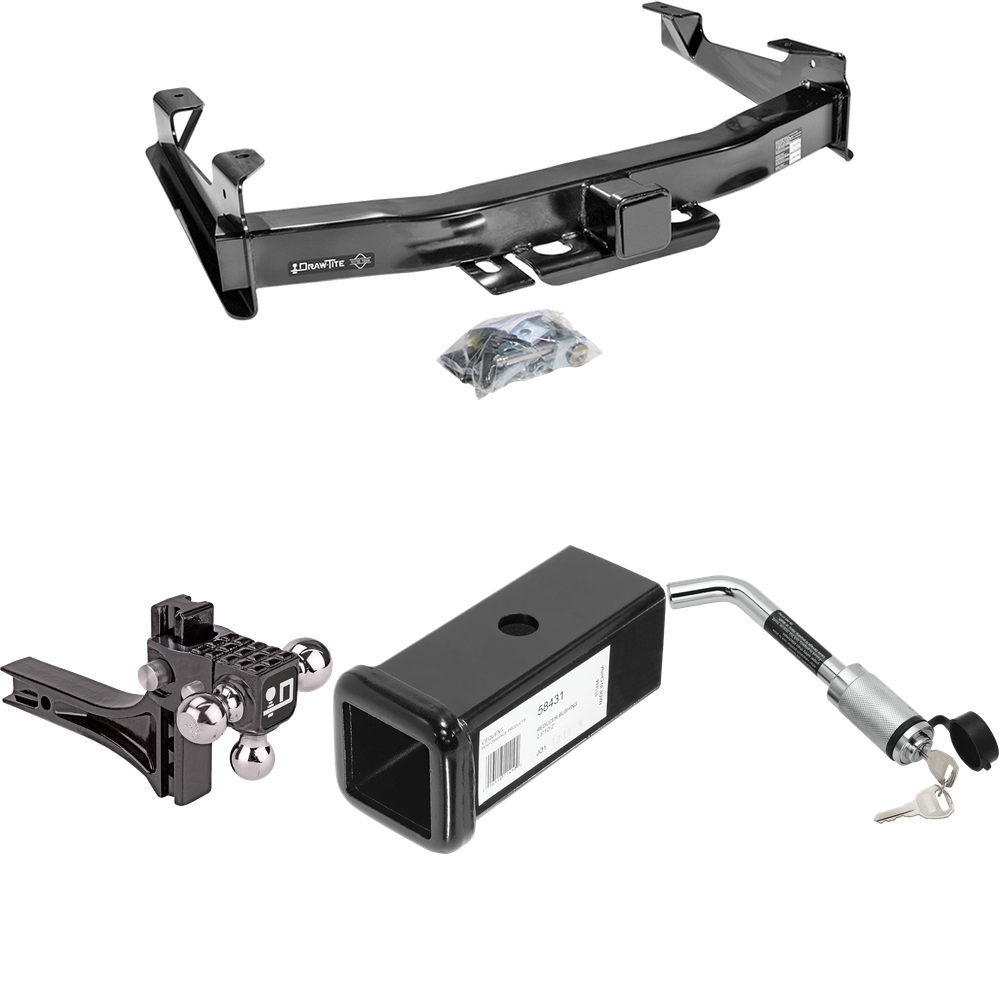 Fits 2003-2007 GMC Sierra 3500 Trailer Hitch Tow PKG w/ 2-1/2" to 2" Adapter 7" Length + Adjustable Drop Rise Triple Ball Ball Mount 1-7/8" & 2" & 2-5/16" Trailer Balls + Hitch Lock (For (Classic) Models) By Draw-Tite