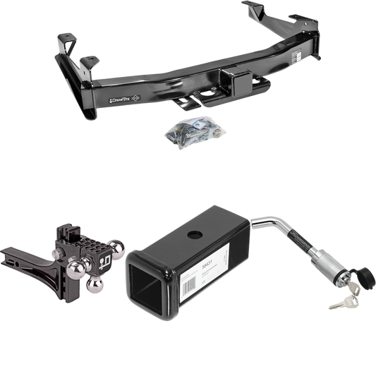 Fits 2003-2007 GMC Sierra 3500 Trailer Hitch Tow PKG w/ 2-1/2" to 2" Adapter 7" Length + Adjustable Drop Rise Triple Ball Ball Mount 1-7/8" & 2" & 2-5/16" Trailer Balls + Hitch Lock (For (Classic) Models) By Draw-Tite