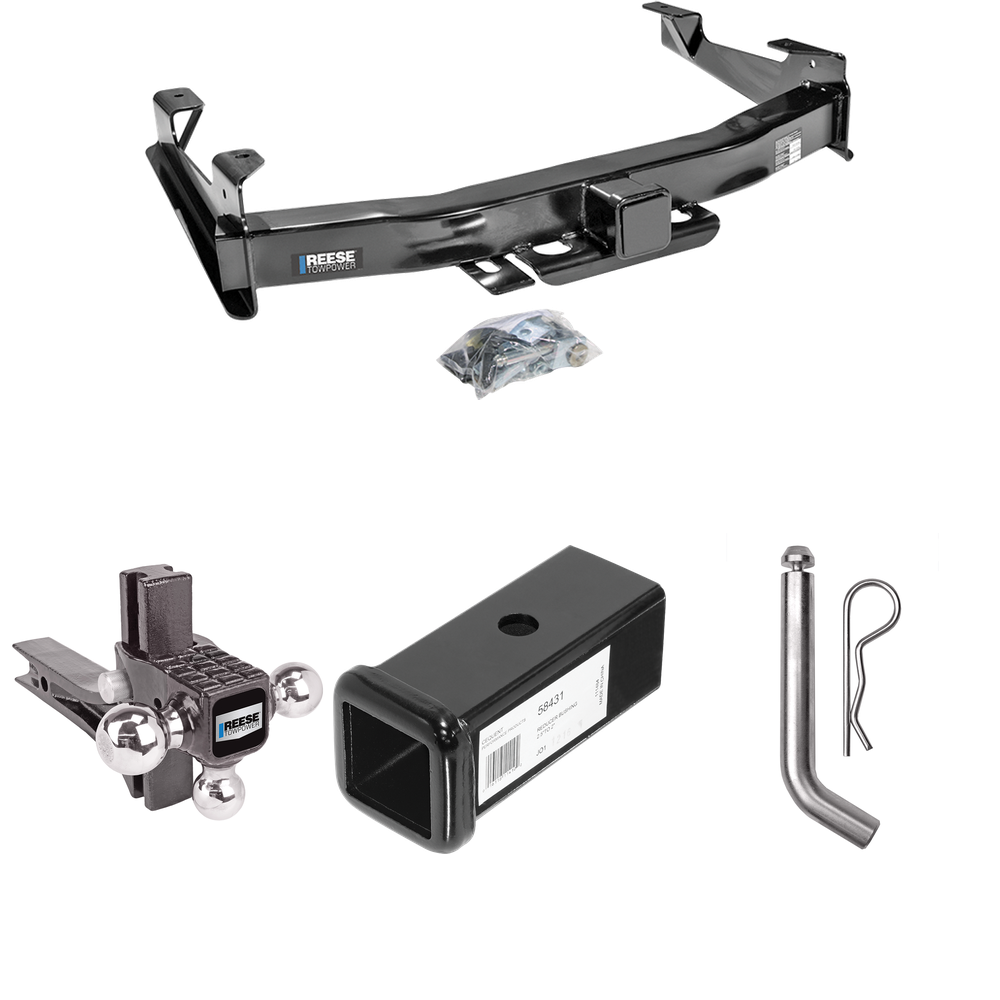 Fits 2007-2010 GMC Sierra 3500 HD Trailer Hitch Tow PKG w/ 2-1/2" to 2" Adapter 7" Length + Adjustable Drop Rise Triple Ball Ball Mount 1-7/8" & 2" & 2-5/16" Trailer Balls + Pin/Clip By Reese Towpower