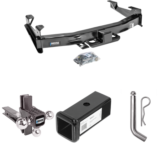 Fits 2007-2010 GMC Sierra 3500 HD Trailer Hitch Tow PKG w/ 2-1/2" to 2" Adapter 7" Length + Adjustable Drop Rise Triple Ball Ball Mount 1-7/8" & 2" & 2-5/16" Trailer Balls + Pin/Clip By Reese Towpower