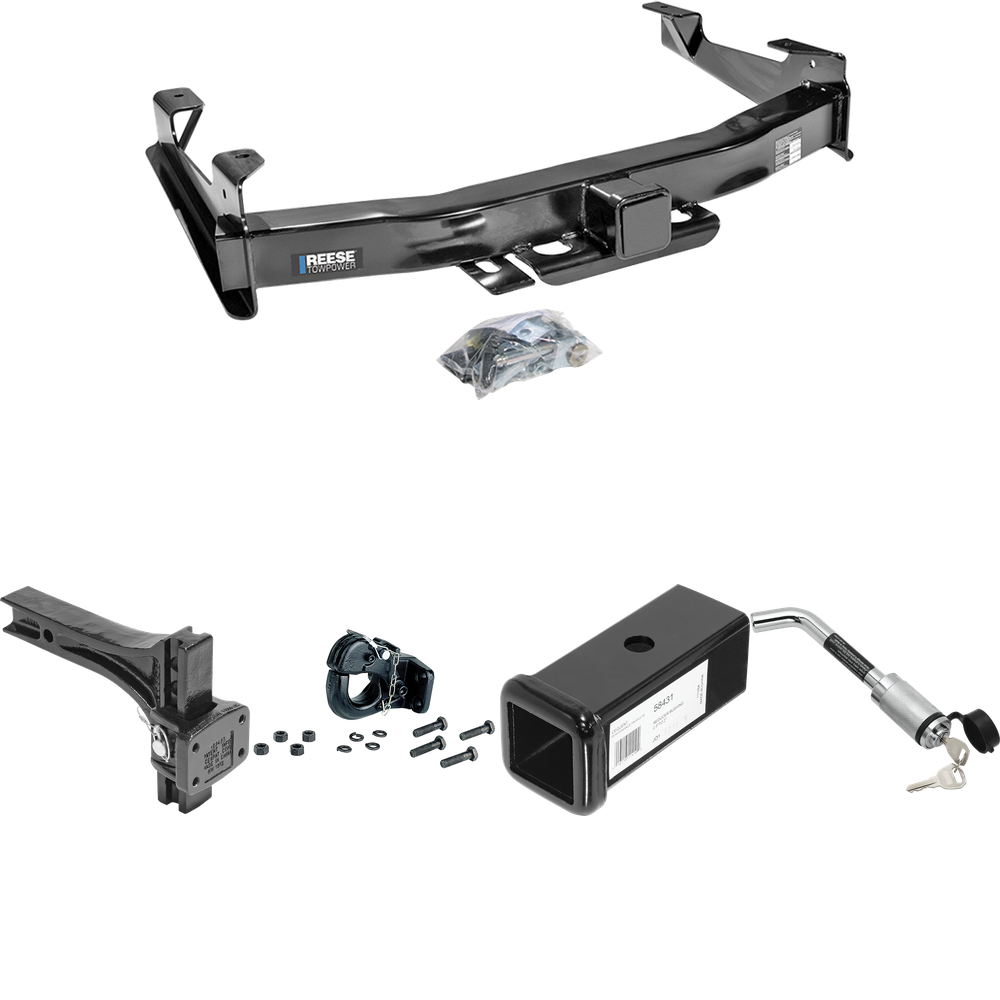 Fits 2003-2007 GMC Sierra 3500 Trailer Hitch Tow PKG w/ 2-1/2" to 2" Adapter 7" Length + Adjustable Pintle Hook Mounting Plate + 20K Pintle Hook + Hitch Lock (For (Classic) Models) By Reese Towpower