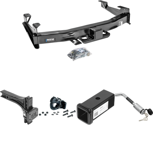 Fits 2003-2007 GMC Sierra 3500 Trailer Hitch Tow PKG w/ 2-1/2" to 2" Adapter 7" Length + Adjustable Pintle Hook Mounting Plate + 20K Pintle Hook + Hitch Lock (For (Classic) Models) By Reese Towpower