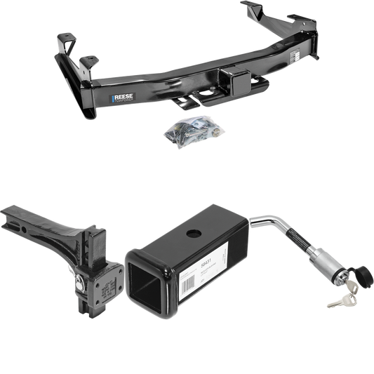 Fits 2007-2010 GMC Sierra 2500 HD Trailer Hitch Tow PKG w/ 2-1/2" to 2" Adapter 7" Length + Adjustable Pintle Hook Mounting Plate + Hitch Lock By Reese Towpower