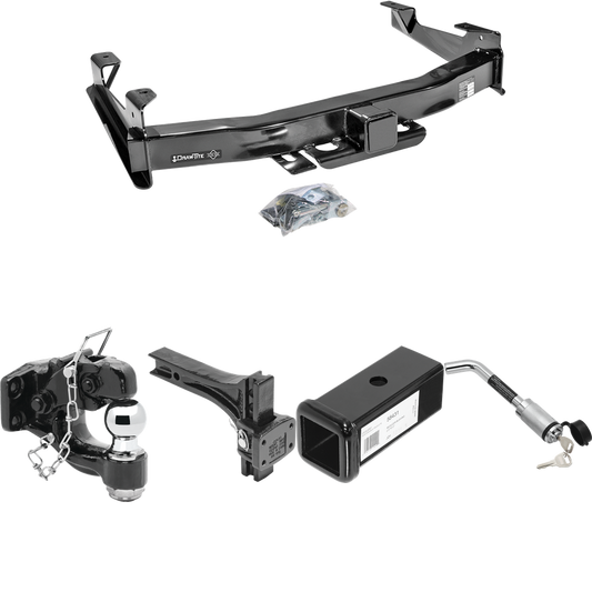 Fits 2003-2006 Chevrolet Silverado 3500 Trailer Hitch Tow PKG w/ 2-1/2" to 2" Adapter 7" Length + Adjustable Pintle Hook Mounting Plate + Pintle Hook & 2" Ball Combination + Hitch Lock (For (Classic) Models) By Draw-Tite