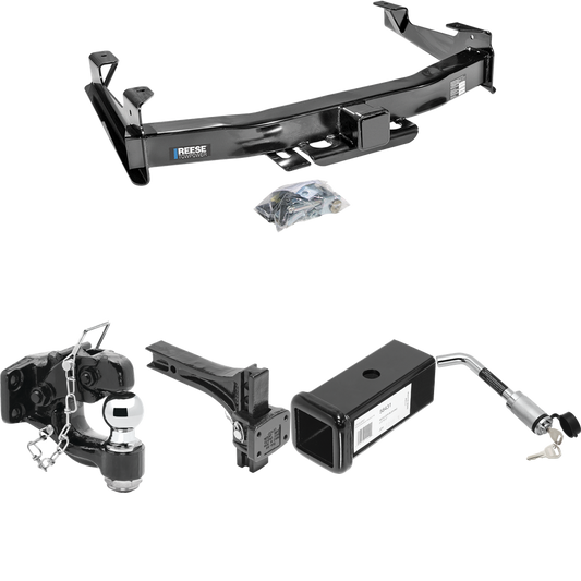 Fits 2007-2010 GMC Sierra 2500 HD Trailer Hitch Tow PKG w/ 2-1/2" to 2" Adapter 7" Length + Adjustable Pintle Hook Mounting Plate + Pintle Hook & 2" Ball Combination + Hitch Lock By Reese Towpower