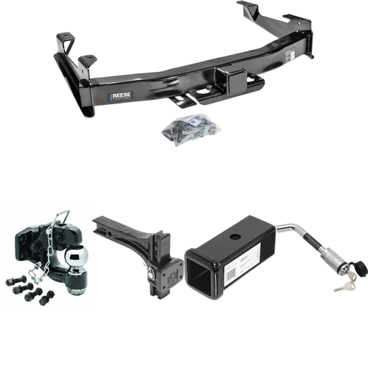 Fits 2001-2002 Chevrolet Silverado 2500 HD Trailer Hitch Tow PKG w/ 2-1/2" to 2" Adapter 7" Length + Adjustable Pintle Hook Mounting Plate + Pintle Hook & 2-5/16" Ball Combination + Hitch Lock By Reese Towpower