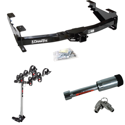 Fits 2001-2002 GMC Sierra 3500 Trailer Hitch Tow PKG w/ 4 Bike Carrier Rack + Hitch Lock By Draw-Tite