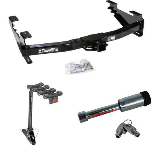 Fits 2003-2007 GMC Sierra 3500 Trailer Hitch Tow PKG w/ 4 Bike Carrier Rack + Hitch Lock (For (Classic) Models) By Draw-Tite