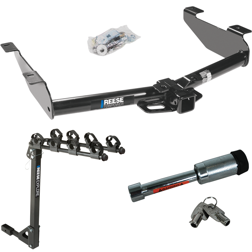 Fits 2007-2010 GMC Sierra 2500 HD Trailer Hitch Tow PKG w/ 4 Bike Carrier Rack + Hitch Lock By Reese Towpower