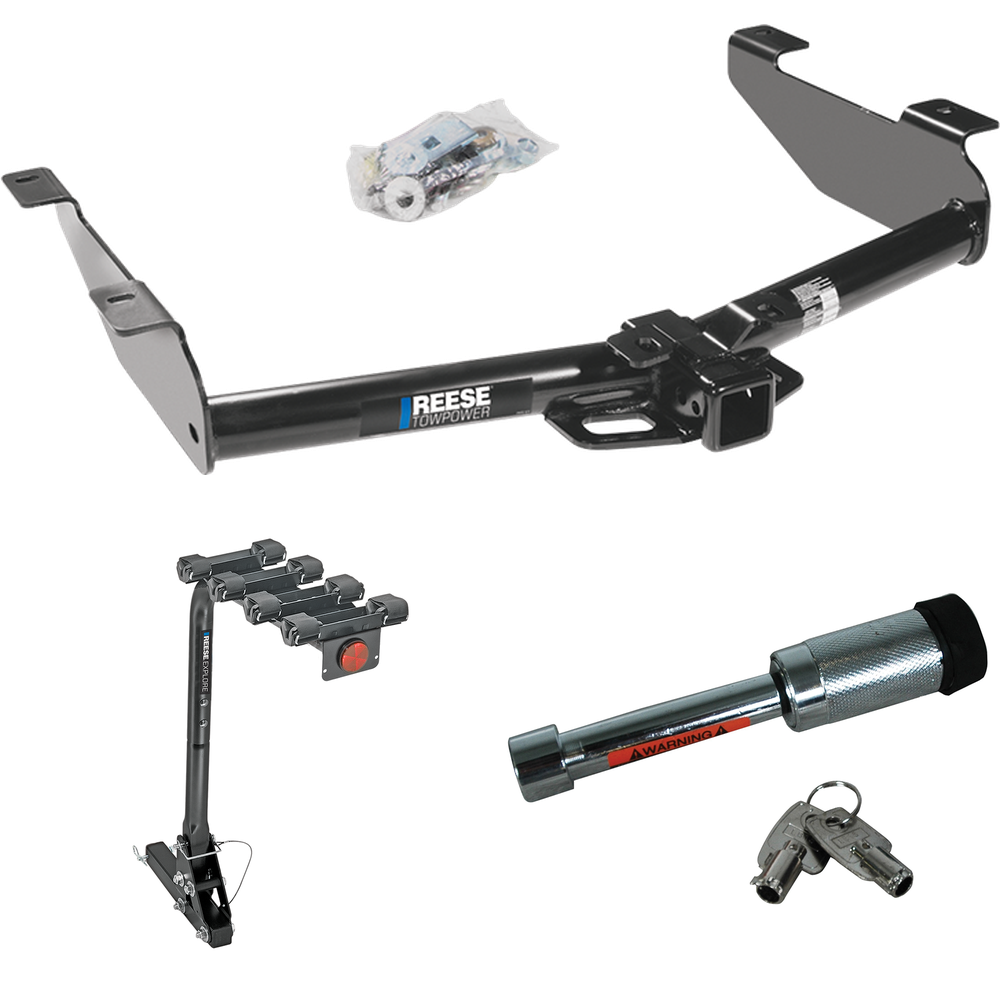 Fits 2001-2002 GMC Sierra 2500 HD Trailer Hitch Tow PKG w/ 4 Bike Carrier Rack + Hitch Lock By Reese Towpower