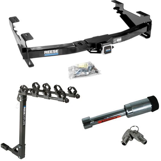 Fits 2003-2007 Chevrolet Silverado 3500 Trailer Hitch Tow PKG w/ 4 Bike Carrier Rack + Hitch Lock (For (Classic) Models) By Reese Towpower