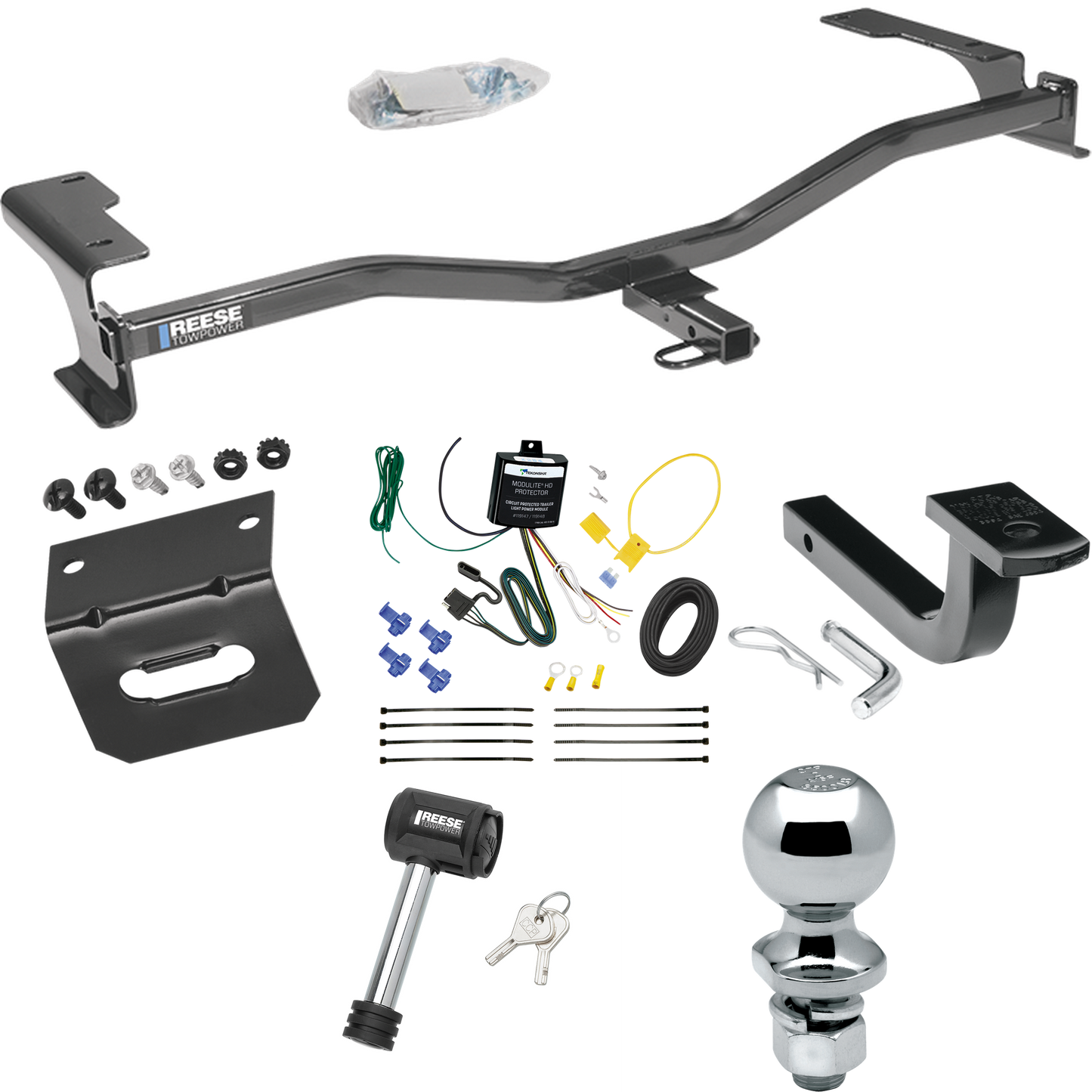 Se adapta al paquete de remolque con enganche para remolque Lincoln MKZ 2010-2012 con arnés de cableado de 4 planos + barra de tracción + bola de 2" + soporte de cableado + bloqueo de enganche de Reese Towpower