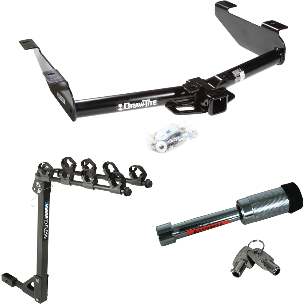 Fits 2003-2007 Chevrolet Silverado 2500 HD Trailer Hitch Tow PKG w/ 4 Bike Carrier Rack + Hitch Lock (For (Classic) Models) By Draw-Tite