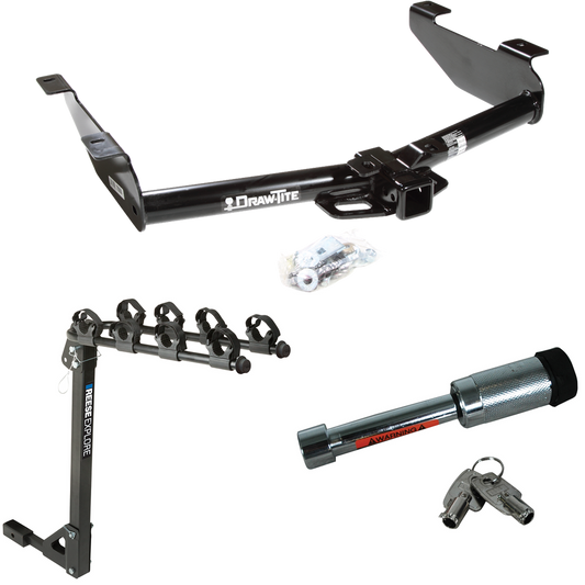 Fits 2003-2007 Chevrolet Silverado 2500 HD Trailer Hitch Tow PKG w/ 4 Bike Carrier Rack + Hitch Lock (For (Classic) Models) By Draw-Tite