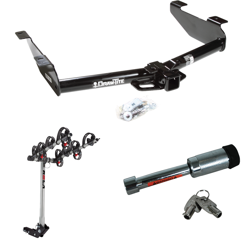 Fits 2003-2007 GMC Sierra 2500 HD Trailer Hitch Tow PKG w/ 4 Bike Carrier Rack + Hitch Lock (For (Classic) Models) By Draw-Tite