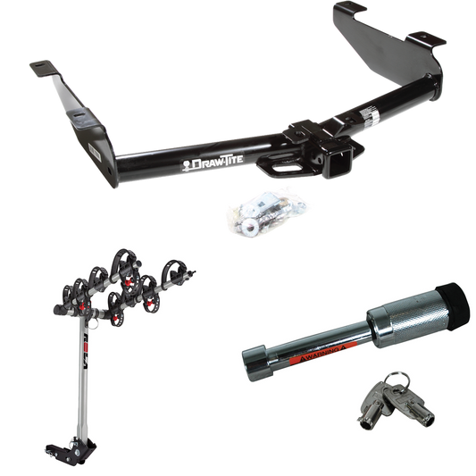 Fits 2003-2007 GMC Sierra 2500 HD Trailer Hitch Tow PKG w/ 4 Bike Carrier Rack + Hitch Lock (For (Classic) Models) By Draw-Tite