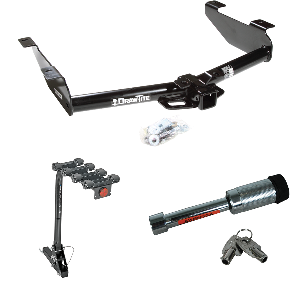 Fits 2007-2010 Chevrolet Silverado 2500 HD Trailer Hitch Tow PKG w/ 4 Bike Carrier Rack + Hitch Lock By Draw-Tite