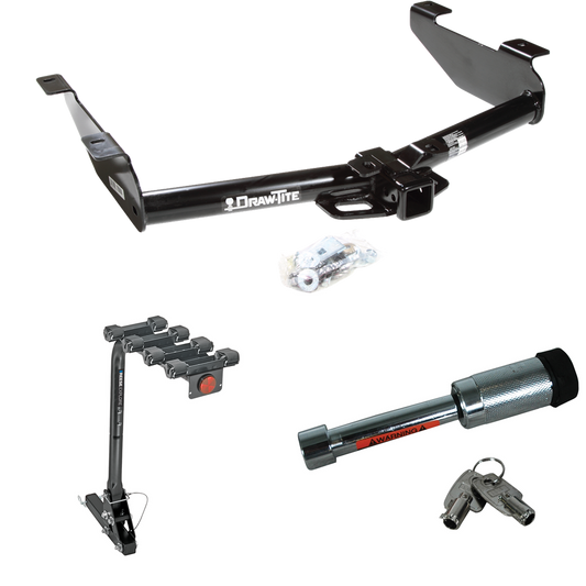 Fits 2007-2010 Chevrolet Silverado 2500 HD Trailer Hitch Tow PKG w/ 4 Bike Carrier Rack + Hitch Lock By Draw-Tite