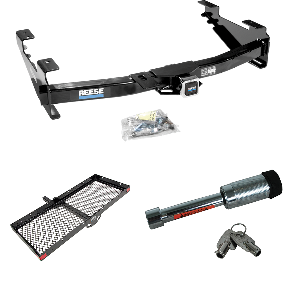 Fits 2003-2007 Chevrolet Silverado 2500 HD Trailer Hitch Tow PKG w/ 48" x 20" Cargo Carrier + Hitch Lock (For (Classic) Models) By Reese Towpower