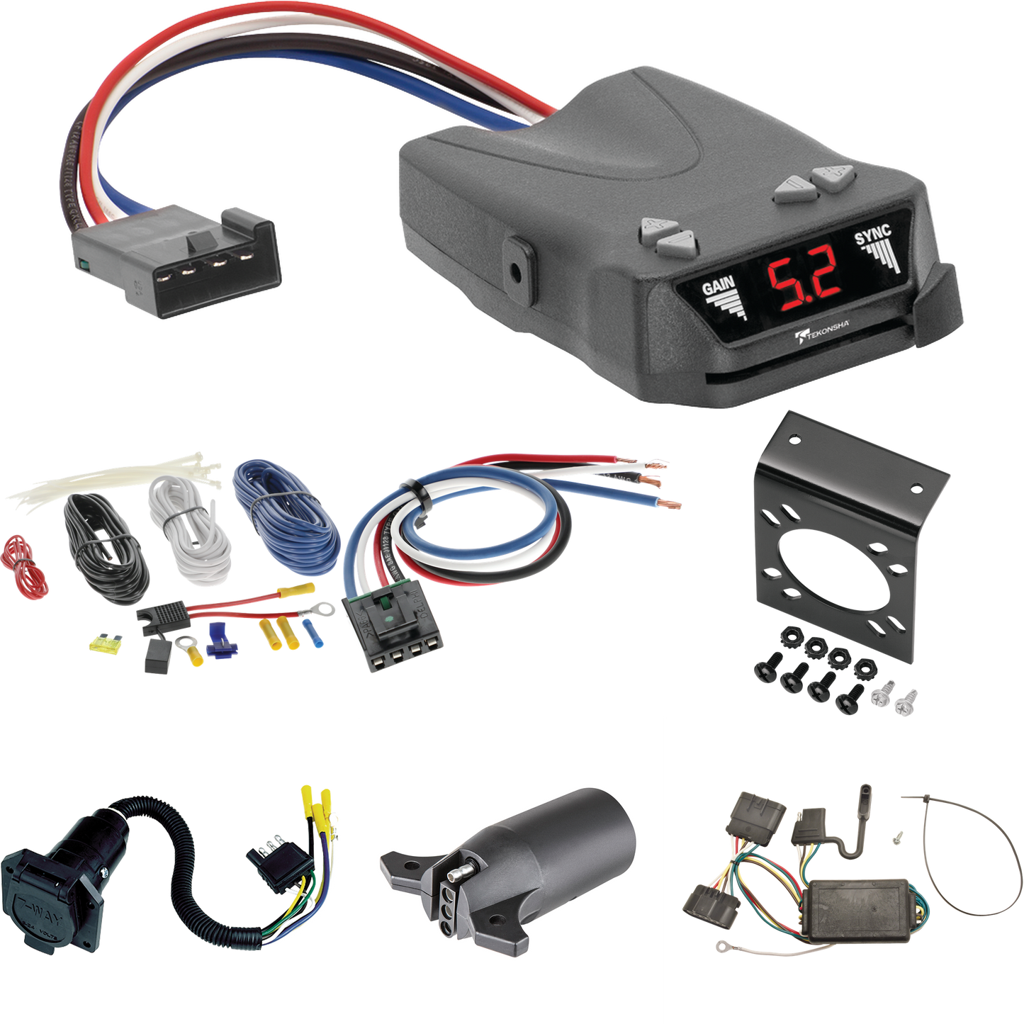 Compatible con cableado RV de 7 vías Isuzu i-350 2006-2006 + control de freno Tekonsha Brakeman IV + adaptador de cableado BC genérico + adaptador de 7 vías a 4 vías de Tekonsha