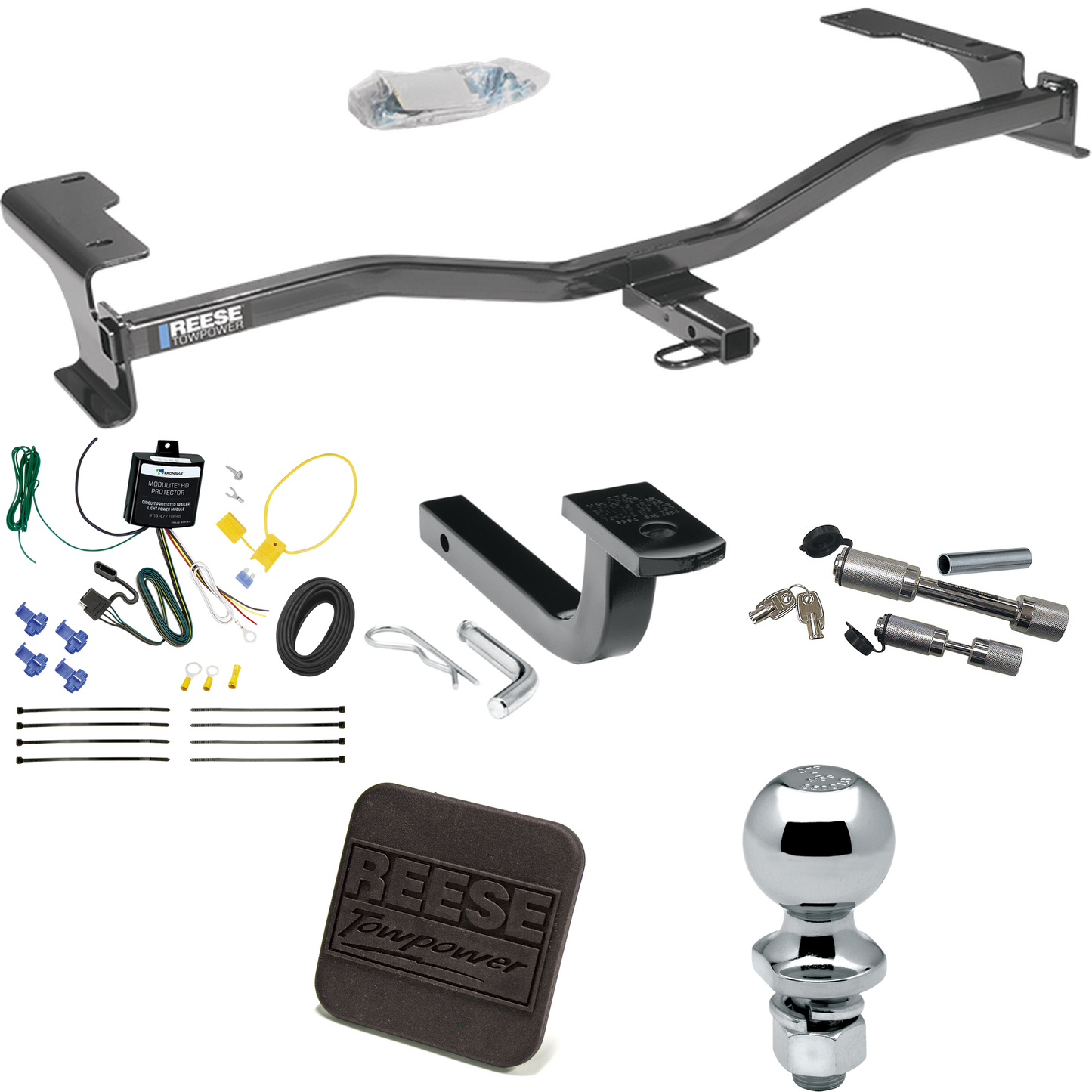 Fits 2010-2011 Mercury Milan Trailer Hitch Tow PKG w/ 4-Flat Wiring Harness + Draw-Bar + 2" Ball + Hitch Cover + Dual Hitch & Coupler Locks By Reese Towpower