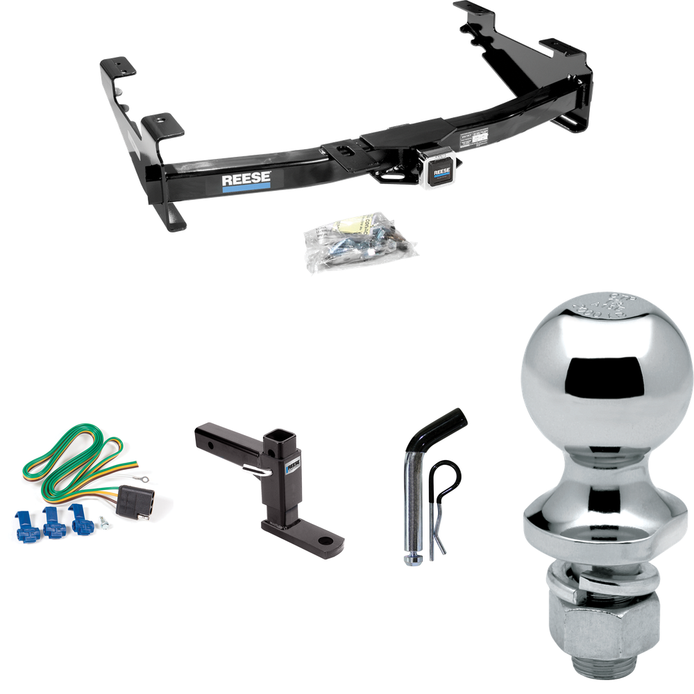 Fits 2001-2002 GMC Sierra 3500 Trailer Hitch Tow PKG w/ 4-Flat Wiring + Adjustable Drop Rise Ball Mount + Pin/Clip + 1-7/8" Ball By Reese Towpower