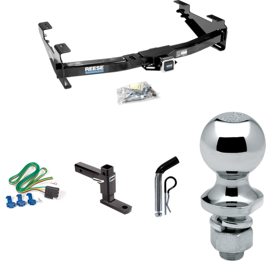 Fits 2001-2002 GMC Sierra 3500 Trailer Hitch Tow PKG w/ 4-Flat Wiring + Adjustable Drop Rise Ball Mount + Pin/Clip + 1-7/8" Ball By Reese Towpower