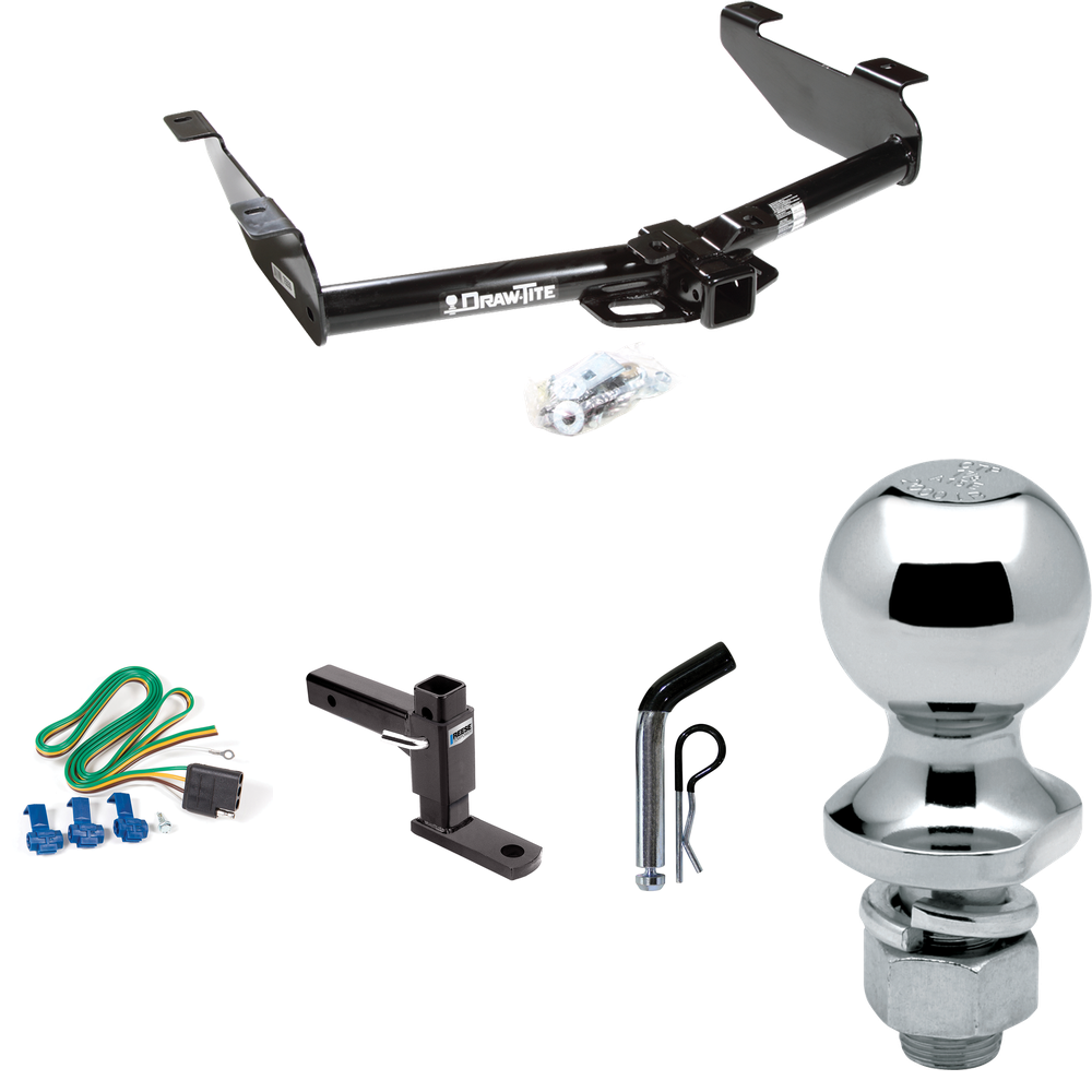 Fits 2001-2002 GMC Sierra 2500 HD Trailer Hitch Tow PKG w/ 4-Flat Wiring + Adjustable Drop Rise Ball Mount + Pin/Clip + 1-7/8" Ball By Draw-Tite