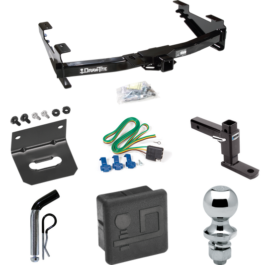 Fits 2003-2007 GMC Sierra 2500 HD Trailer Hitch Tow PKG w/ 4-Flat Wiring + Adjustable Drop Rise Ball Mount + Pin/Clip + 1-7/8" Ball + Wiring Bracket + Hitch Cover (For (Classic) Models) By Draw-Tite