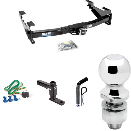 Fits 2003-2007 Chevrolet Silverado 2500 HD Trailer Hitch Tow PKG w/ 4-Flat Wiring + Adjustable Drop Rise Ball Mount + Pin/Clip + 2" Ball (For (Classic) Models) By Reese Towpower