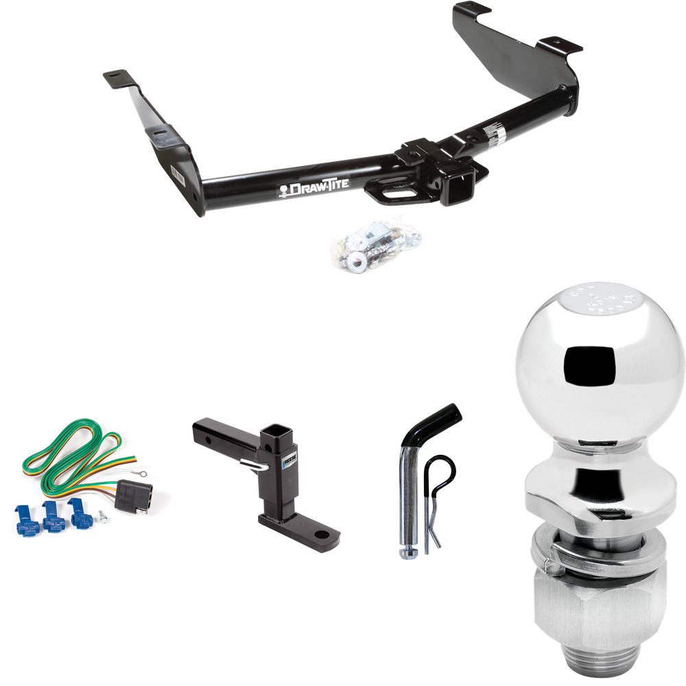 Fits 2001-2002 Chevrolet Silverado 2500 HD Trailer Hitch Tow PKG w/ 4-Flat Wiring + Adjustable Drop Rise Ball Mount + Pin/Clip + 2" Ball By Draw-Tite