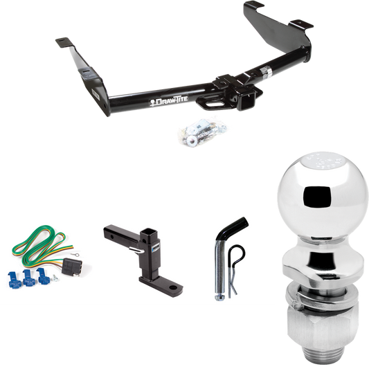 Fits 2001-2002 Chevrolet Silverado 2500 HD Trailer Hitch Tow PKG w/ 4-Flat Wiring + Adjustable Drop Rise Ball Mount + Pin/Clip + 2" Ball By Draw-Tite