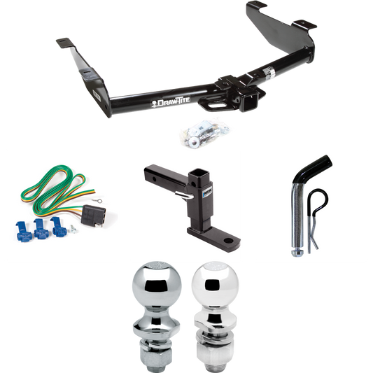 Fits 2001-2002 GMC Sierra 2500 HD Trailer Hitch Tow PKG w/ 4-Flat Wiring + Adjustable Drop Rise Ball Mount + Pin/Clip + 2" Ball + 1-7/8" Ball By Draw-Tite