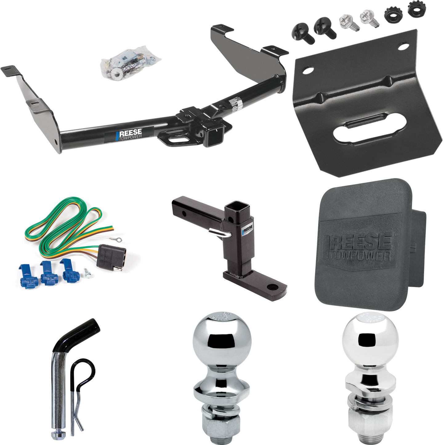 Fits 2003-2007 GMC Sierra 3500 Trailer Hitch Tow PKG w/ 4-Flat Wiring + Adjustable Drop Rise Ball Mount + Pin/Clip + 2" Ball + 1-7/8" Ball + Wiring Bracket + Hitch Cover (For (Classic) Models) By Reese Towpower