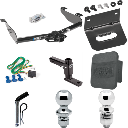 Fits 2003-2007 GMC Sierra 3500 Trailer Hitch Tow PKG w/ 4-Flat Wiring + Adjustable Drop Rise Ball Mount + Pin/Clip + 2" Ball + 1-7/8" Ball + Wiring Bracket + Hitch Cover (For (Classic) Models) By Reese Towpower