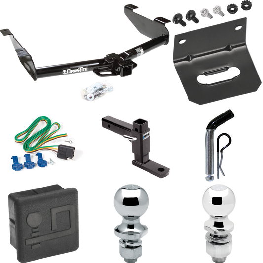 Fits 2001-2002 Chevrolet Silverado 3500 Trailer Hitch Tow PKG w/ 4-Flat Wiring + Adjustable Drop Rise Ball Mount + Pin/Clip + 2" Ball + 1-7/8" Ball + Wiring Bracket + Hitch Cover By Draw-Tite